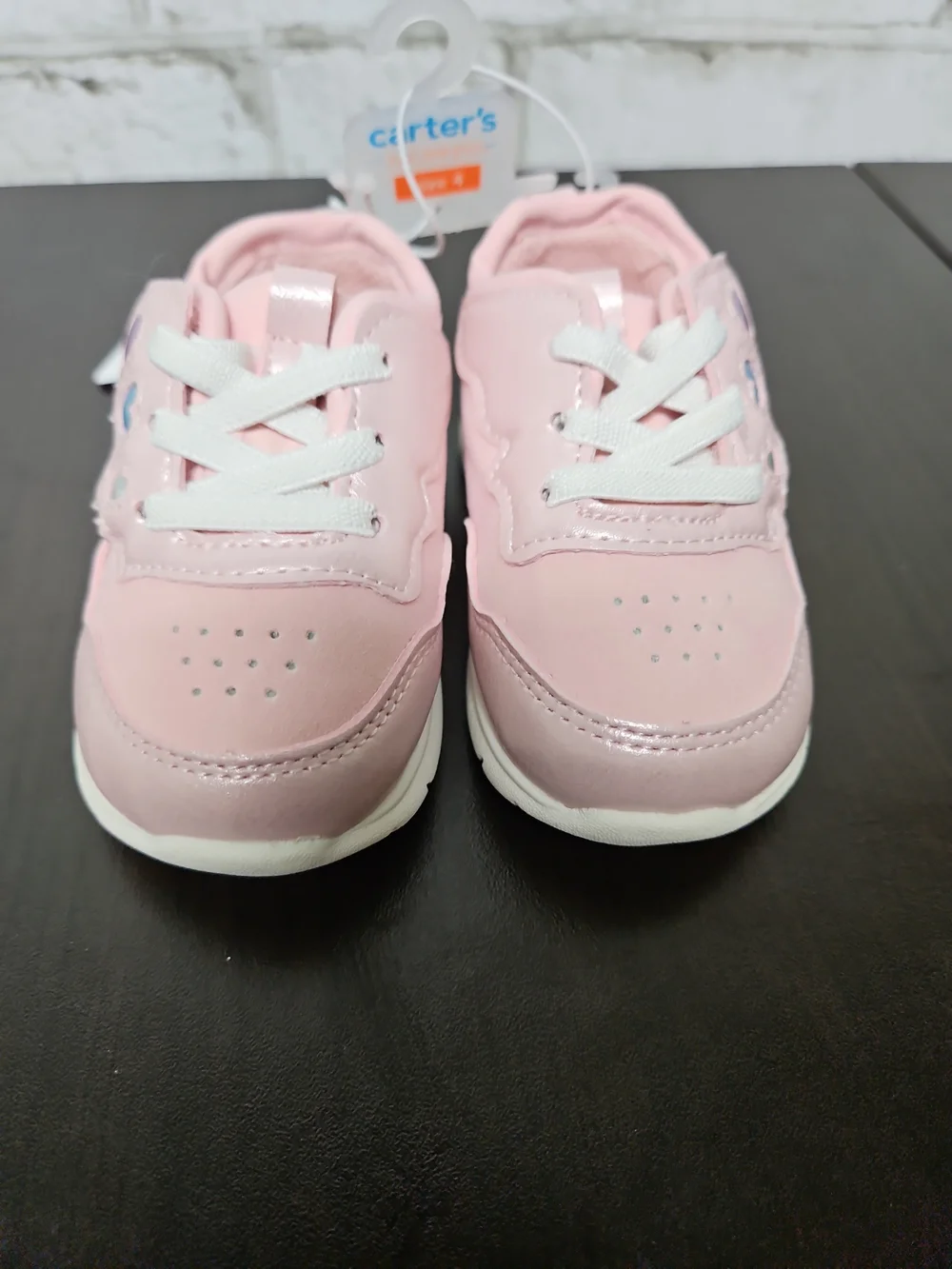 Carter's Baby Sneakers Pink With Multi Color Hearts Size 4 NWT Elastic Laces